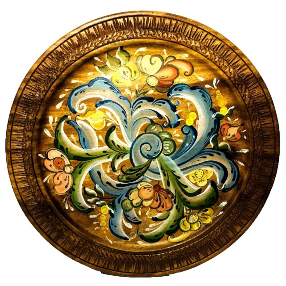 Handmade Wooden Plate Norwegian Rosemaling Folk Art Telemark Style